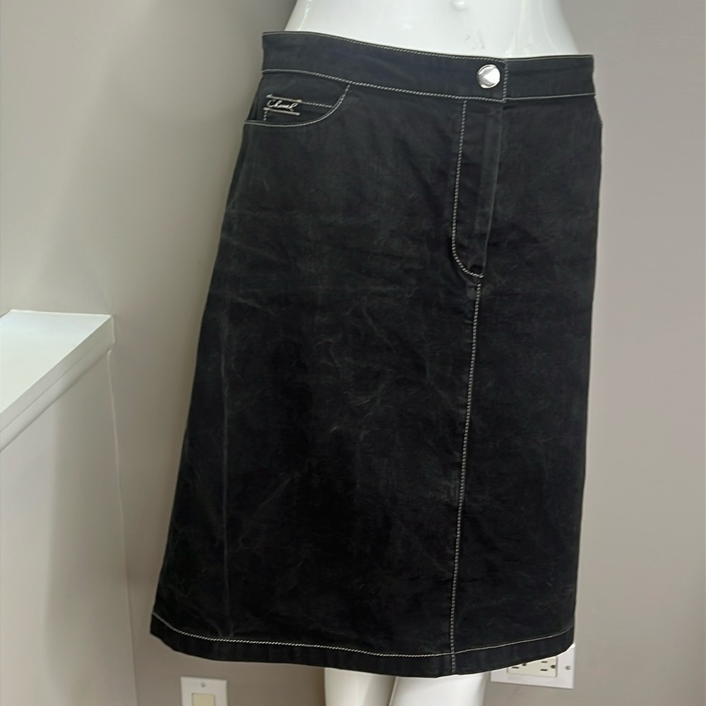 Chanel Sz 42 / US 12 Charcoal Black 100% Cotton Denim Skirt - Picture 2 of 13